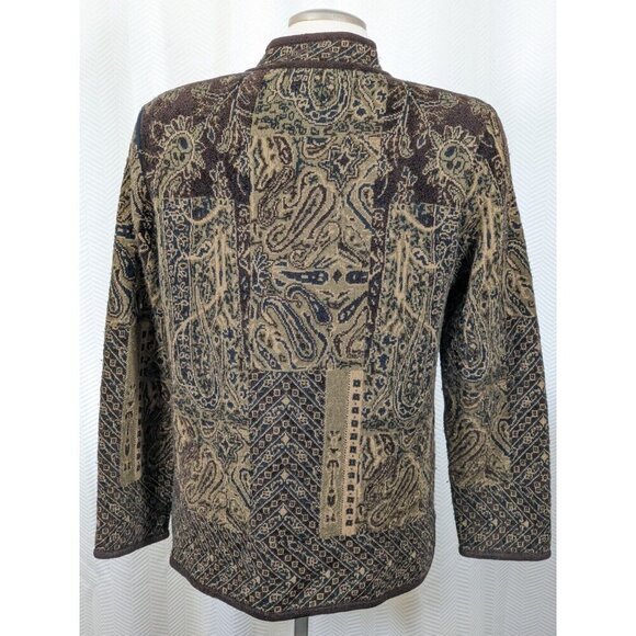 Chicos Design Womens S Wool Blend Cardigan Sweater Jacket Brown Paisley Button - Picture 2 of 3